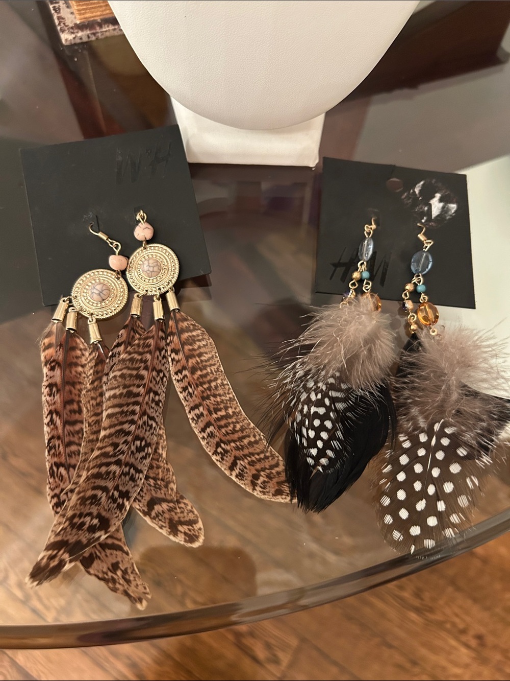 H&M Feather Drop Earrings in Brown and Black